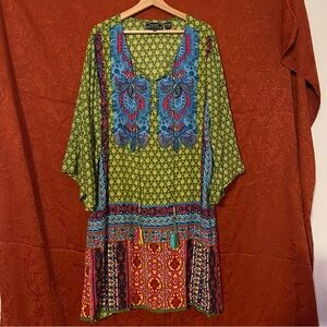 Ananda's Collection Multicolor Midi 3/4 Sleeve Bohemian Dress Size 2X